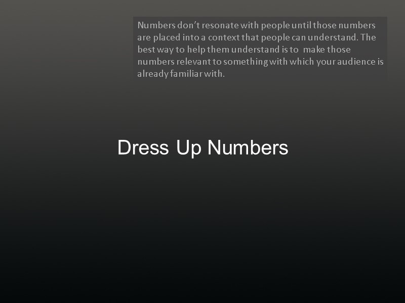 Dress Up Numbers Numbers don’t resonate with people until those numbers are placed into